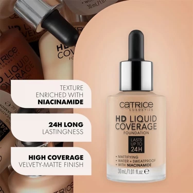 کرم پودر Catrice مدل HD Liquid Coverage حجم 30 میلی لیتر — تصویر ۴