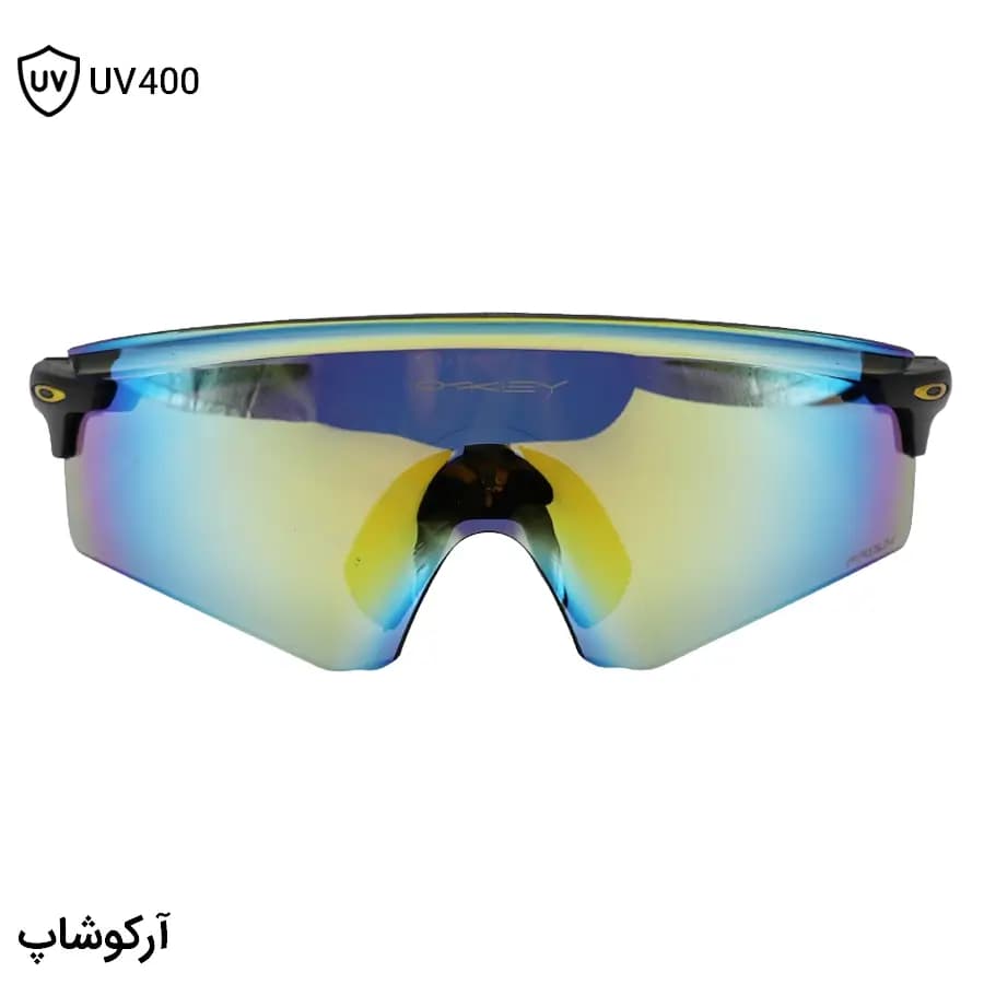 عینک ورزشی اوکلی با دسته مشکی مات، لنز آینه ای، چند رنگ و UV400 مدل OO9471 — تصویر ۴