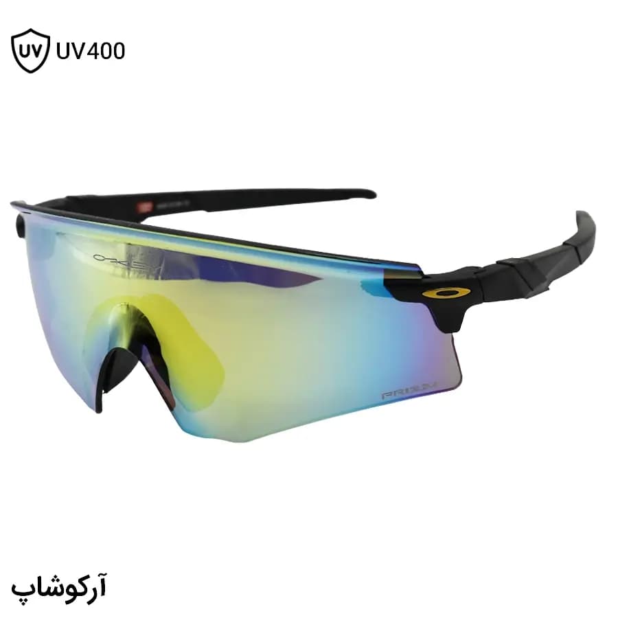 عینک ورزشی اوکلی با دسته مشکی مات، لنز آینه ای، چند رنگ و UV400 مدل OO9471