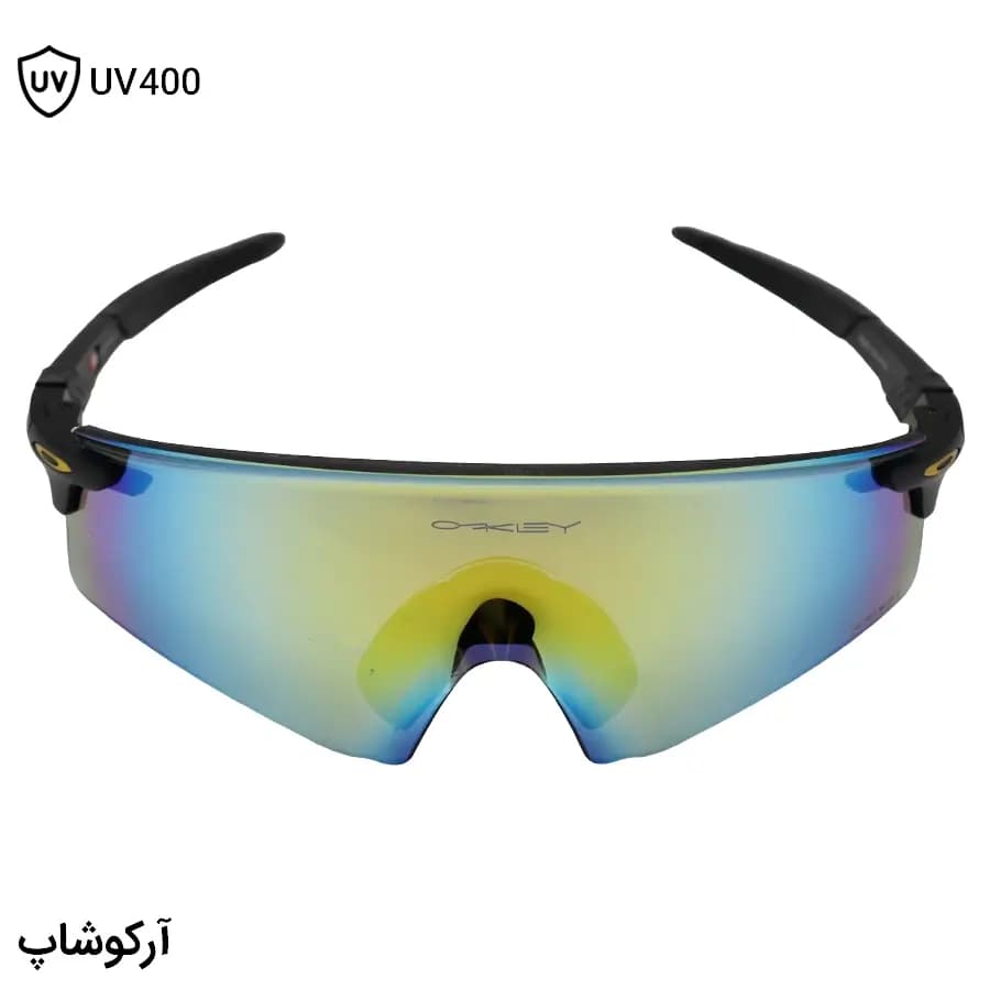 عینک ورزشی اوکلی با دسته مشکی مات، لنز آینه ای، چند رنگ و UV400 مدل OO9471 — تصویر ۳