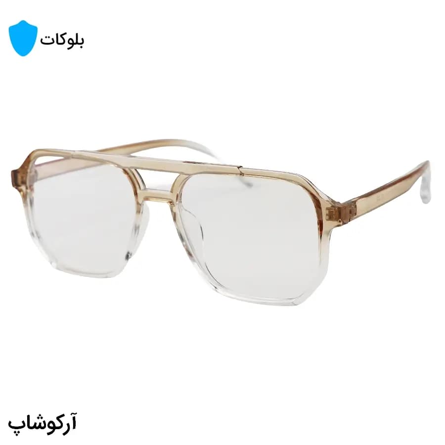 عینک با فریم قهوه‌ای رنگ، شکل خلبانی، از جنس کائوچو و لنز بلوکات و قابل تعویض مدل 20345