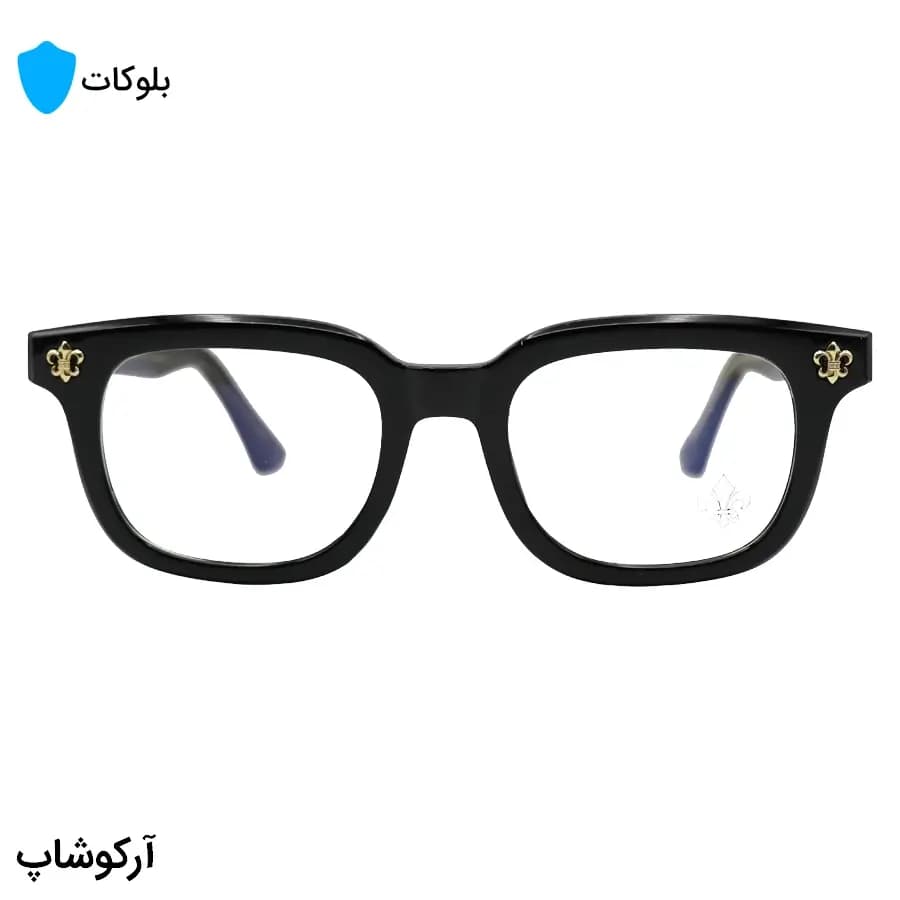 عینک برند کروم هارتز با فریم مستطیلی شکل، رنگ مشکی و طلایی، دسته سیم‌دار و لنز بلوکات مدل 9203 — تصویر ۳