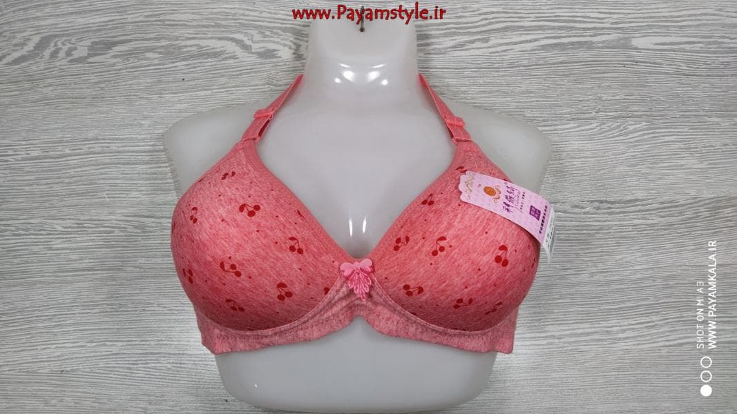 سوتین اسفنج دار بدون فنر طرح گیلاس رنگ صورتی پررنگ