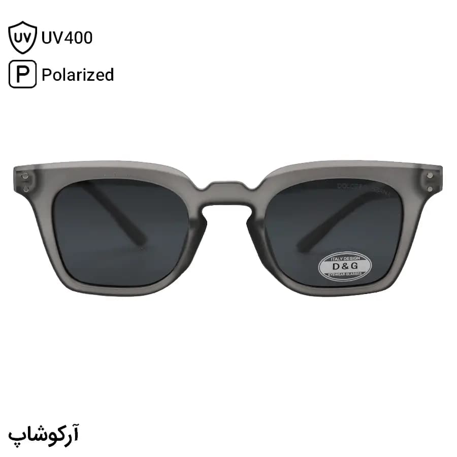 عینک آفتابی Dolce & Gabbana با فریم مربعی، رنگ طوسی مات، دسته سیم‌دار، لولا فنری و لنز دودی تیره و پلاریزه مدل 7707 — تصویر ۲