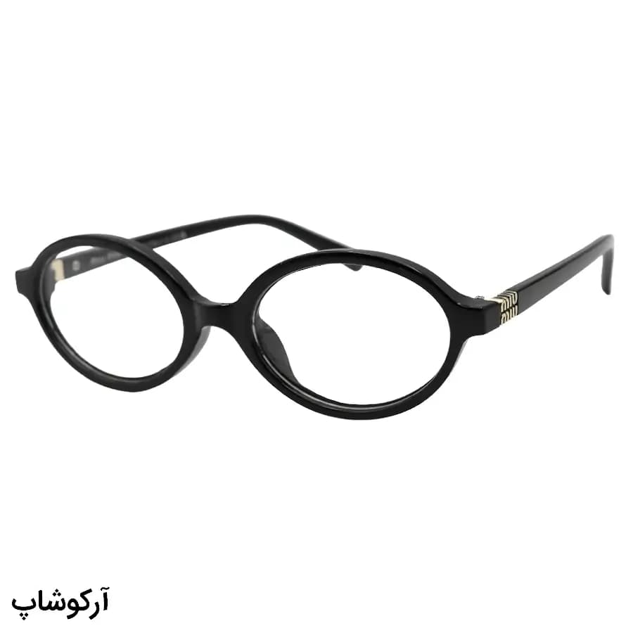 عینک ترند زنانه Miu Miu با فریم بیضی شکل، رنگ مشکی براق و لنز بیرنگ و شفاف (قابل تعویض) مدل SM04Z