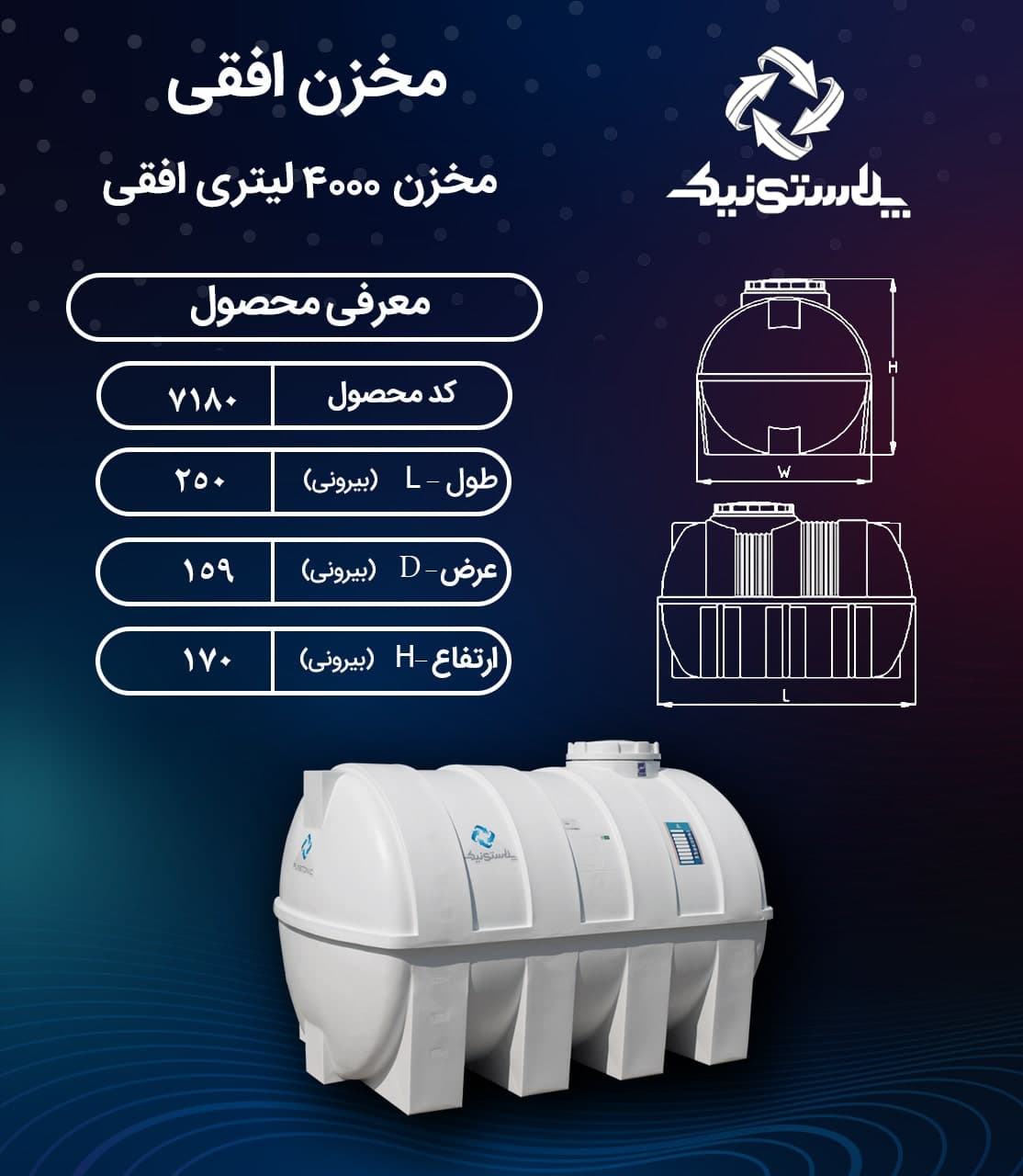 مخزن آب 4000 لیتری افقی سه لایه پلاستونیک – منبع و تانکر پلاستیکی (پلی اتیلن) — تصویر ۲