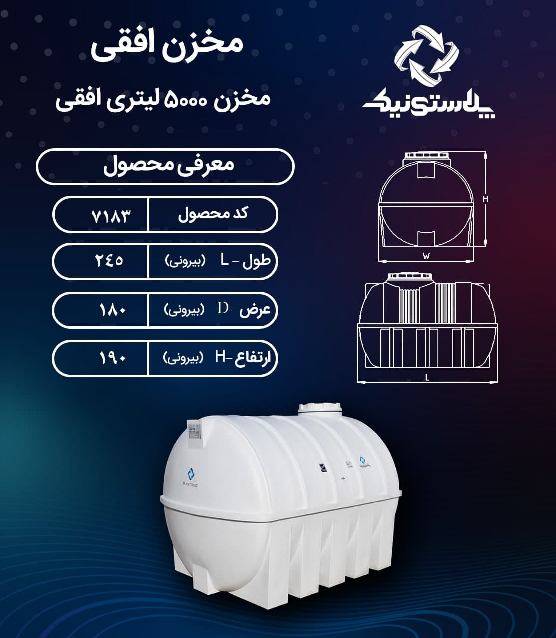 مخزن آب 5000 لیتری افقی سه لایه پلاستونیک – منبع و تانکر پلاستیکی (پلی اتیلن) — تصویر ۲