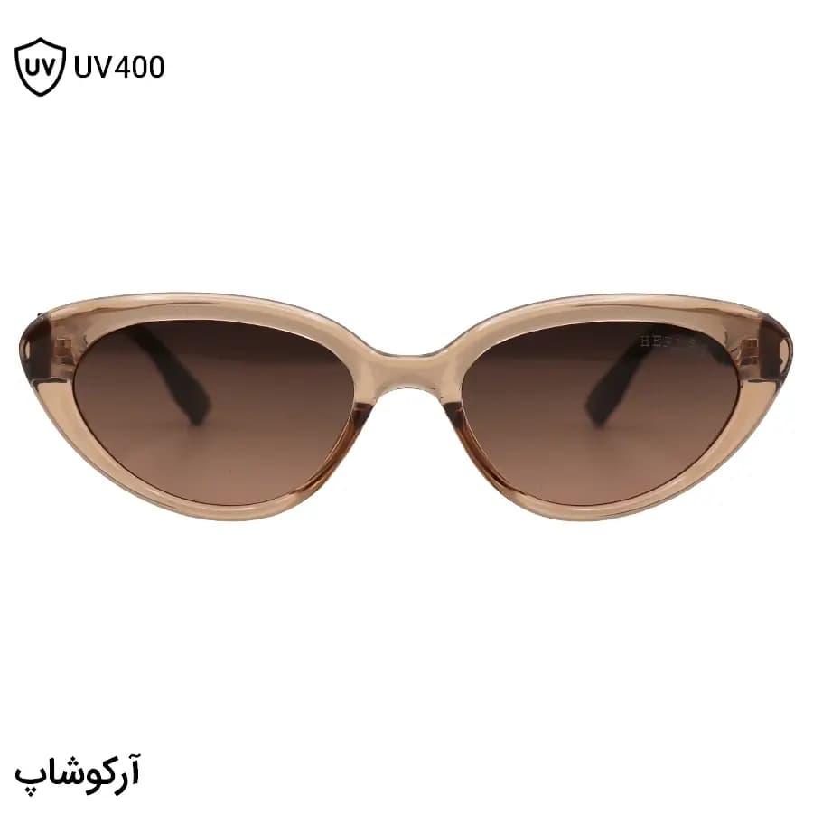 عینک آفتابی زنانه HERMES با فریم رنگ عسلی براق، شکل چشم گربه‌ای، دسته طوسی و لنز قهوه‌ای هایلایت مدل 1138 — تصویر ۲