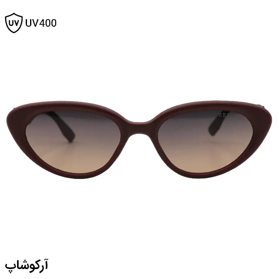 عینک آفتابی زنانه هرمس با فریم رنگ زرشکی مات، شکل چشم گربه‌ای و لنز قهوه‌ای سایه روشن مدل 1138 — تصویر ۲