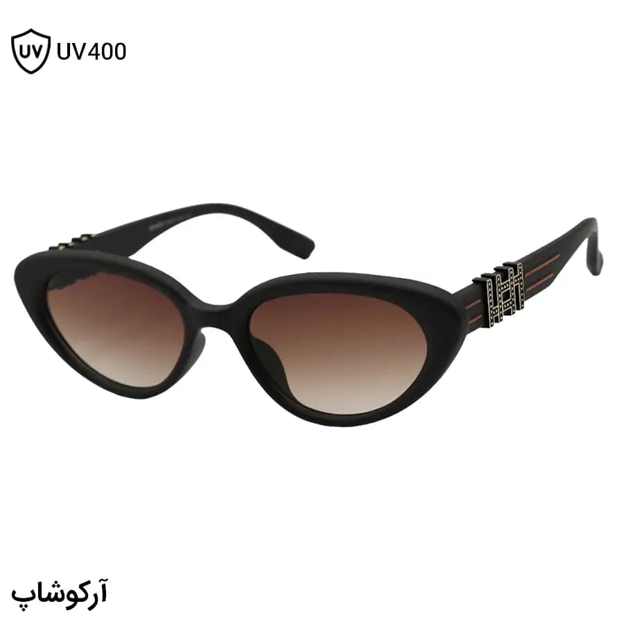 عینک آفتابی زنانه HERMES با فریم رنگ قهوه‌ای مات، شکل چشم گربه‌ای و لنز قهوه‌ای سایه روشن مدل 1138