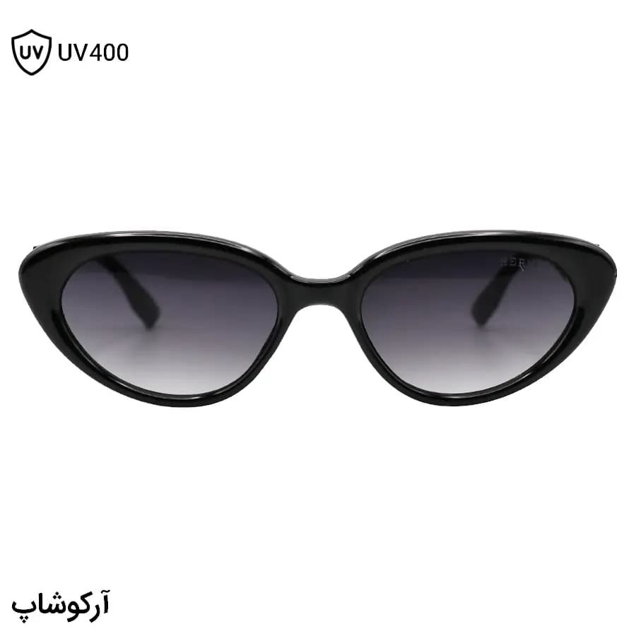 عینک آفتابی زنانه هرمس با فریم رنگ مشکی براق، شکل چشم گربه‌ای و لنز دودی سایه روشن مدل 1138 — تصویر ۲