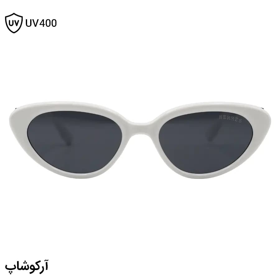 عینک آفتابی زنانه HERMES با فریم رنگ سفید براق، شکل چشم گربه‌ای و لنز دودی تیره مدل 1138 — تصویر ۲