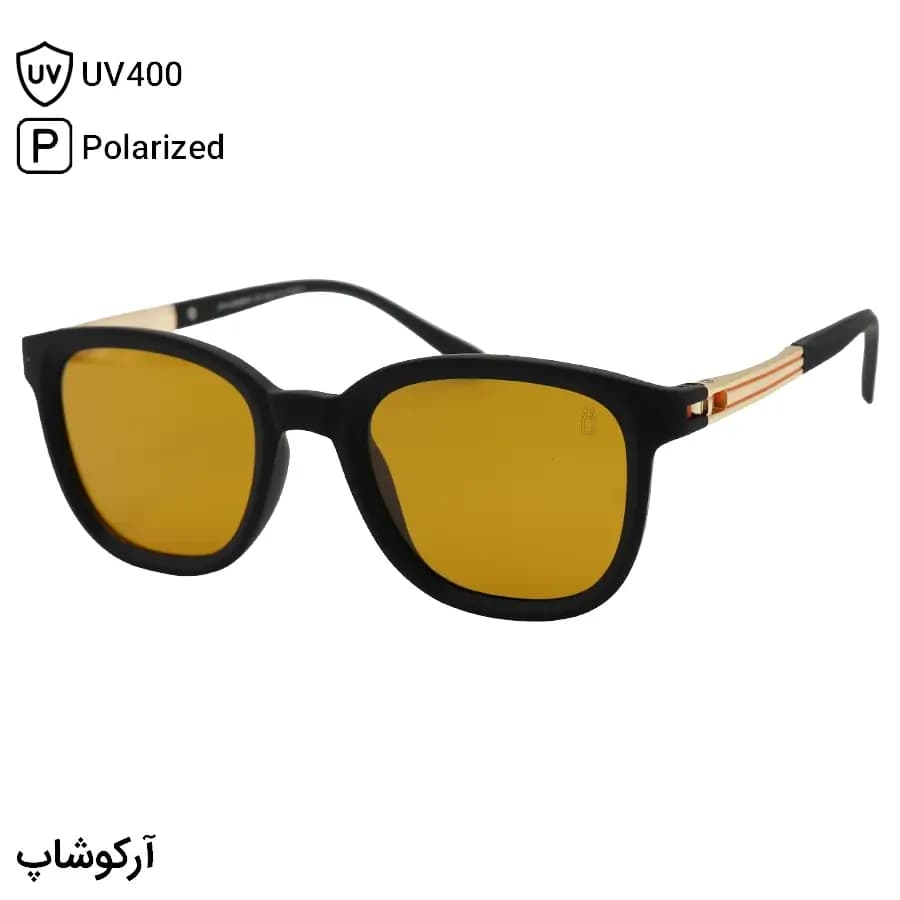 عینک آفتابی اوگا مورل با فریم مربعی شکل، رنگ مشکی مات و لنز قهوه‌ای روشن و پلاریزه مدل P8227