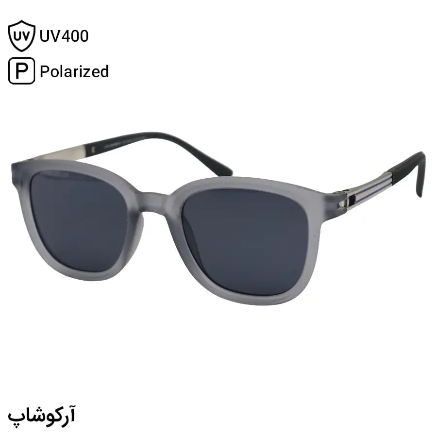 عینک آفتابی OGA MOREL با فریم مربعی شکل، رنگ طوسی مات و لنز دودی تیره و پلاریزه مدل P8227