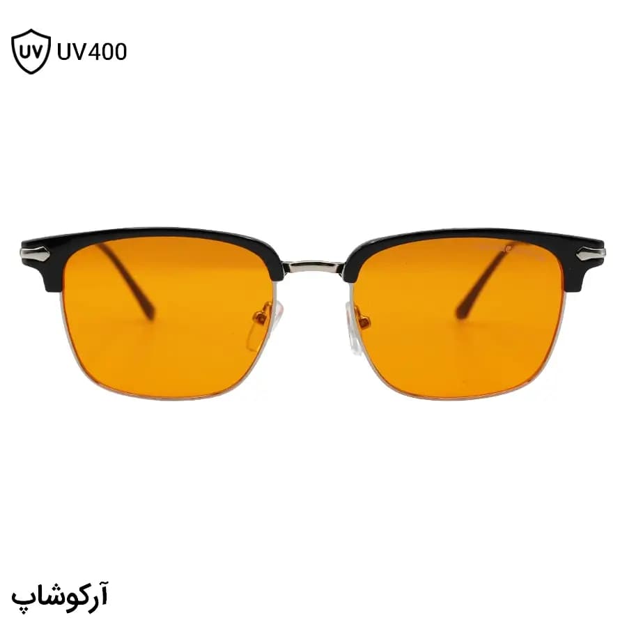 عینک دید در شب کروم هارتز با فریم شکل کلاب مستر، رنگ مشکی براق و نقره‌ای و عدسی نارنجی رنگ مدل 25553 — تصویر ۲