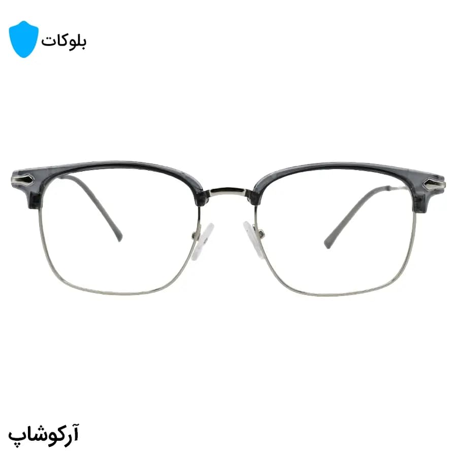 عینک Chrome Hearts با فریم شکل کلاب مستر، رنگ طوسی و نقره‌ای و لنز بی‌رنگ و شفاف (بلوکات) مدل 25553 — تصویر ۲