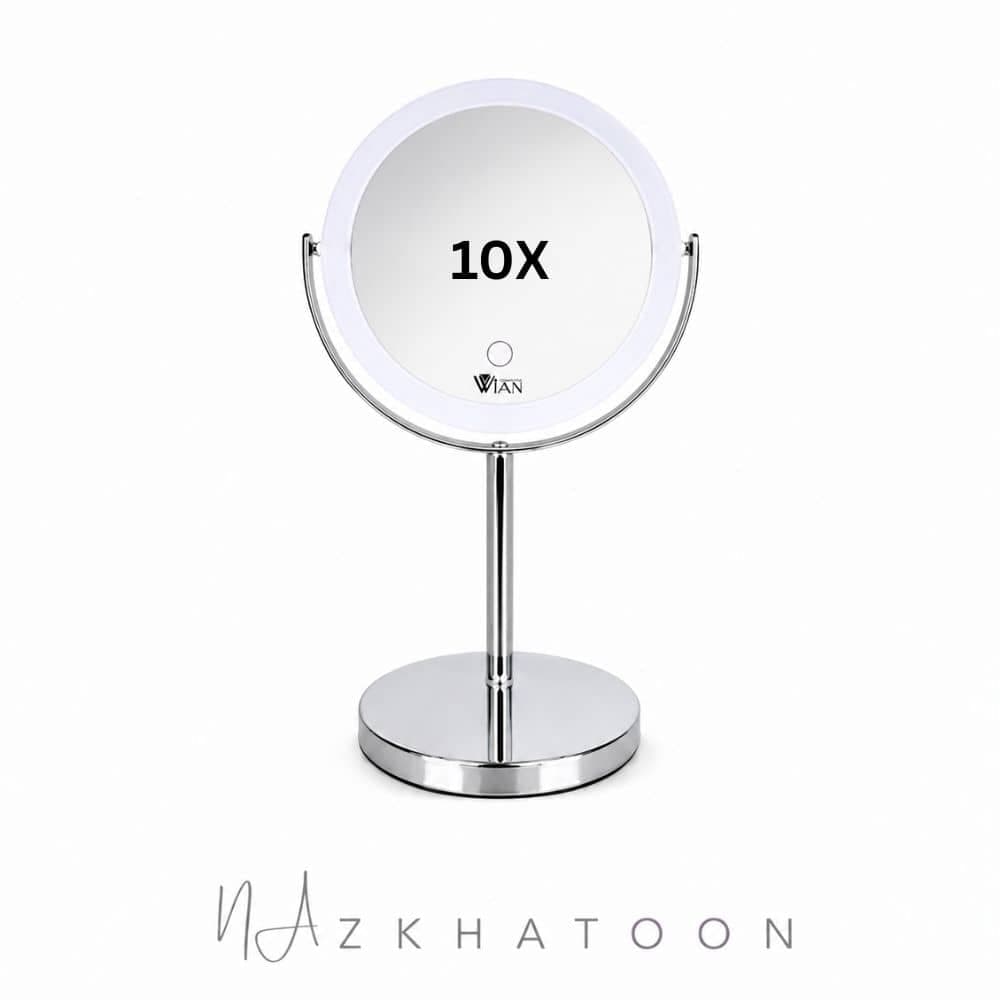 آینه آرایشی رومیزی چراغ‌دار وین مدل M310 شارژی با بزرگنمایی 10 برابر | WIAN Cosmetics M310 LED 10X