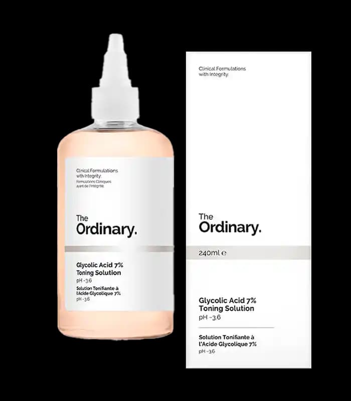 تونر لایه‌بردار The Ordinary مدل Glycolic Acid، حاوی اسید گلیکولیک، ریشه جنسینگ و عصاره فلفل تاسمانی، مناسب برای انواع پوست، حجم 240 میلی‌لیتر