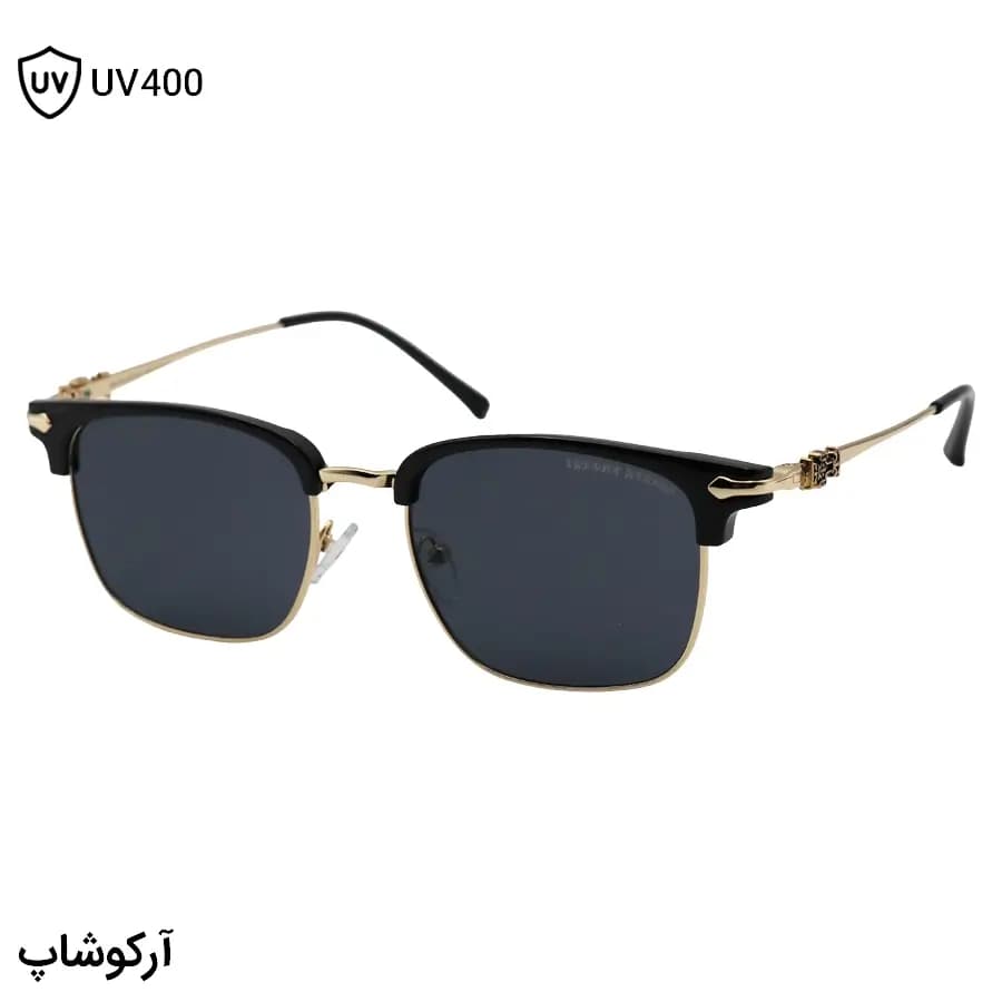 عینک آفتابی کروم هارتز با فریم شکل کلاب مستر، رنگ مشکی و طلایی و لنز دودی تیره مدل 25553