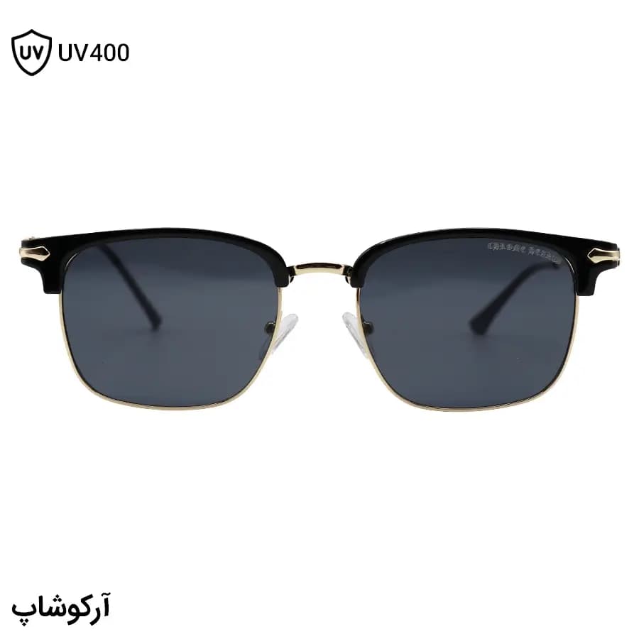 عینک آفتابی کروم هارتز با فریم شکل کلاب مستر، رنگ مشکی و طلایی و لنز دودی تیره مدل 25553 — تصویر ۲