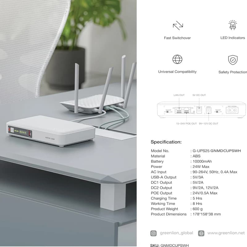 مینی یوپی‌اس Green Lion برای مودم و دوربین مداربسته — تصویر ۳