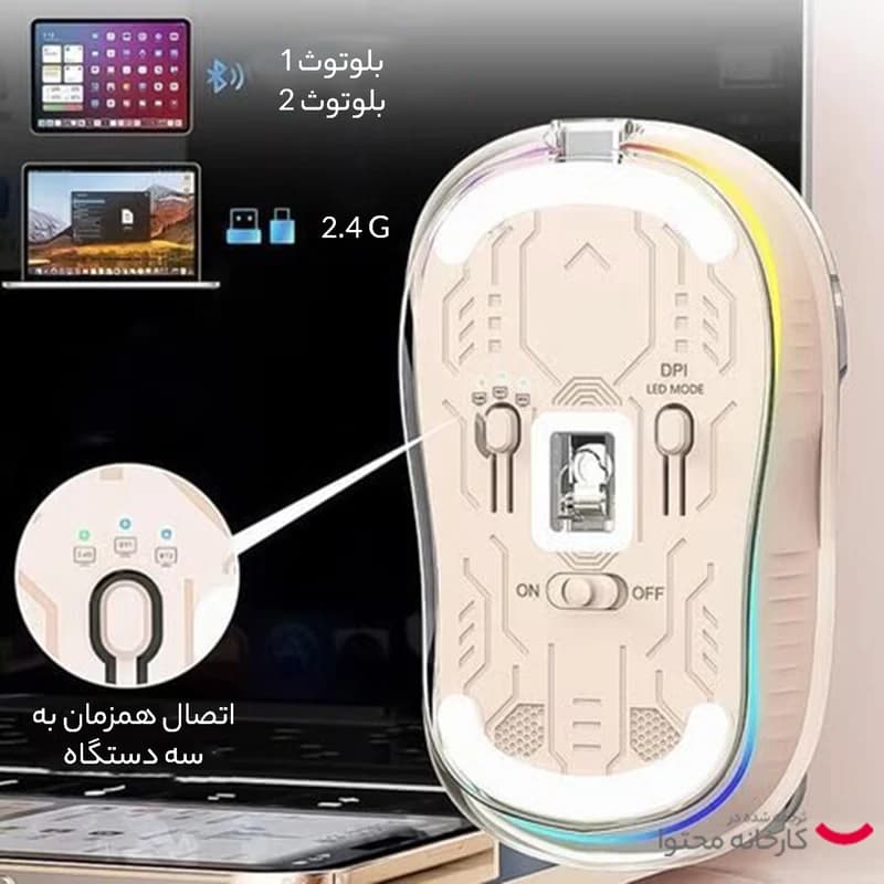 موس بی سیم گرین لاین مدل Turtle – خاکستری — تصویر ۵
