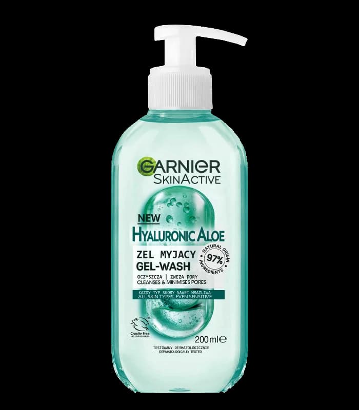 ژل شستشو Skin Active گارنیر، مرطوب‌کننده، حاوی آلوئه‌ورا و هیالورونیک، مناسب انواع پوست – 150 میل