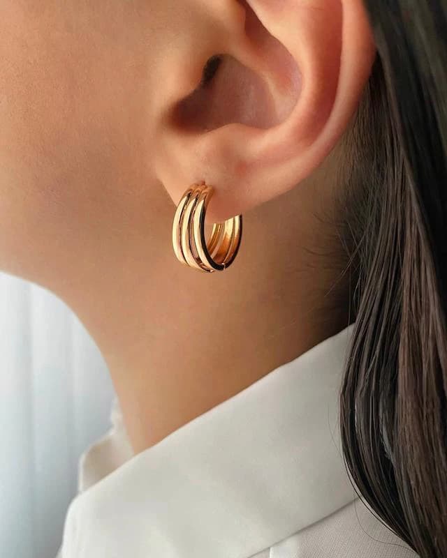 گوشواره حلقه ای سه لاین ژوپینگ — تصویر ۲