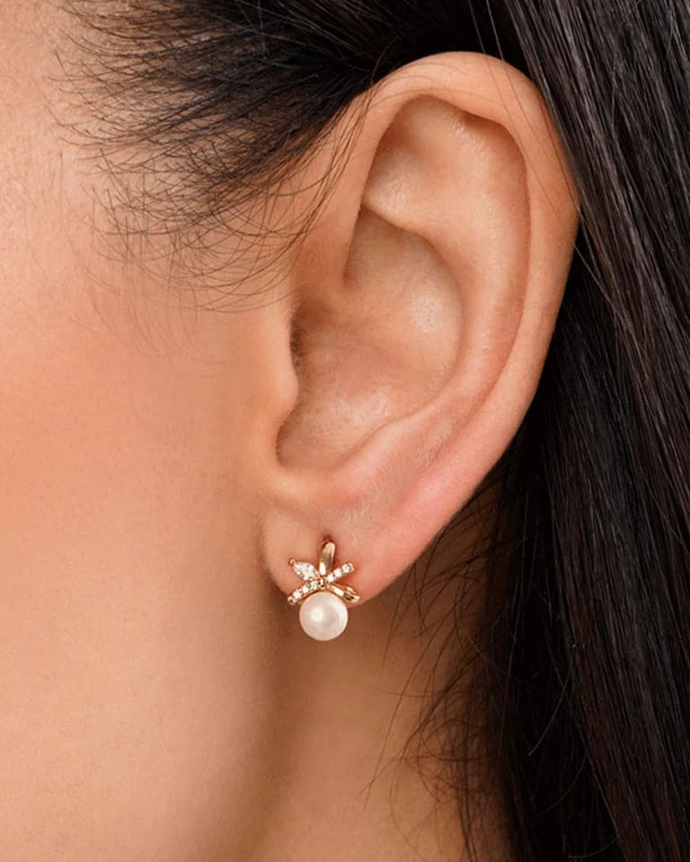 گوشواره حلقه ای پاپیون مرواریدی ژوپینگ