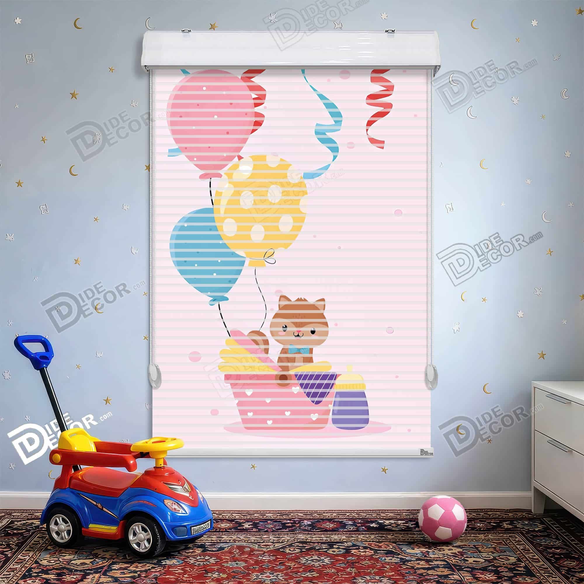 پرده زبرا دومکانیزم کودک گربه بادکنک رنگارنگ کد KD-143