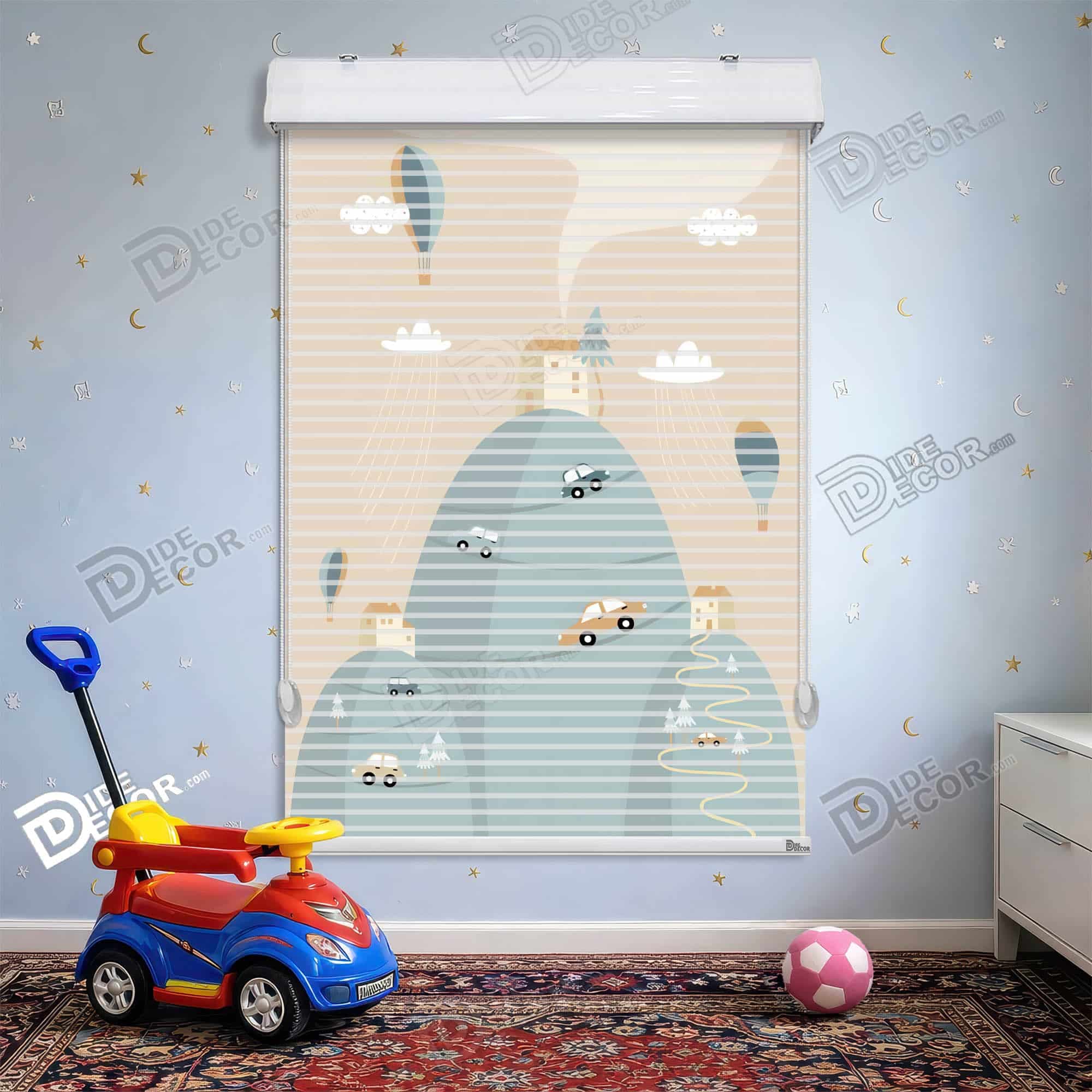 پرده زبرا دومکانیزم طرح کودک طرح بادکنک ماشین کد KD-140