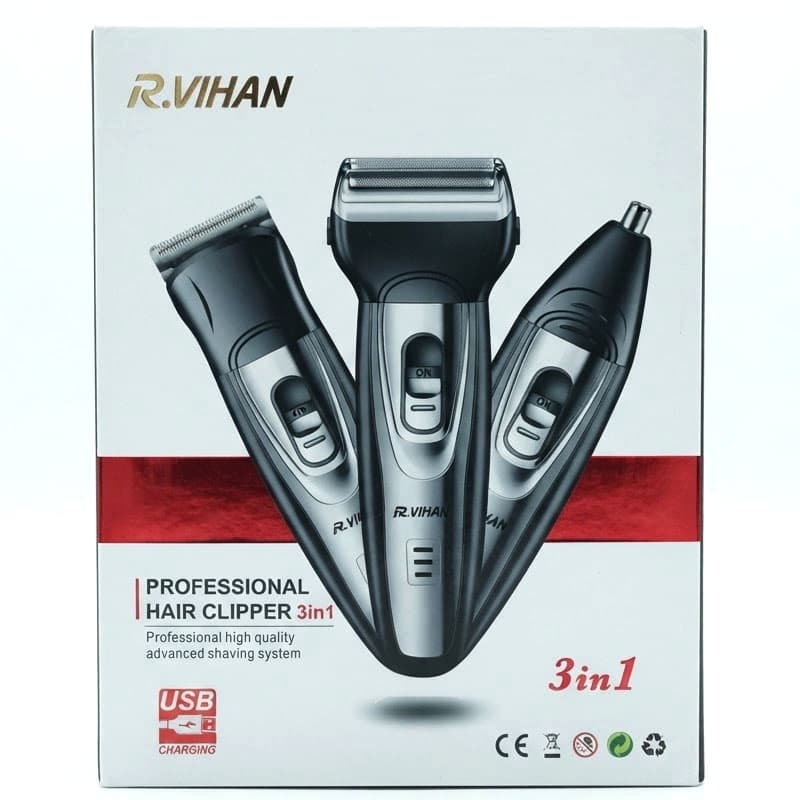 ماشین اصلاح و ریش تراش شارژی 3 کاره برند آر ویهان اصل مدل RV-6225 | به همراه موزن گوش و بینی +(گارانتی طلایی) — تصویر ۷