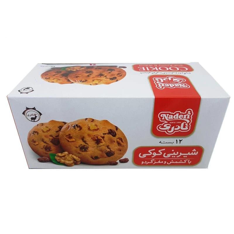 شیرینی کوکی با کشمش و مغز گردو نادری – 35 گرم بسته 12 عددی — تصویر ۳