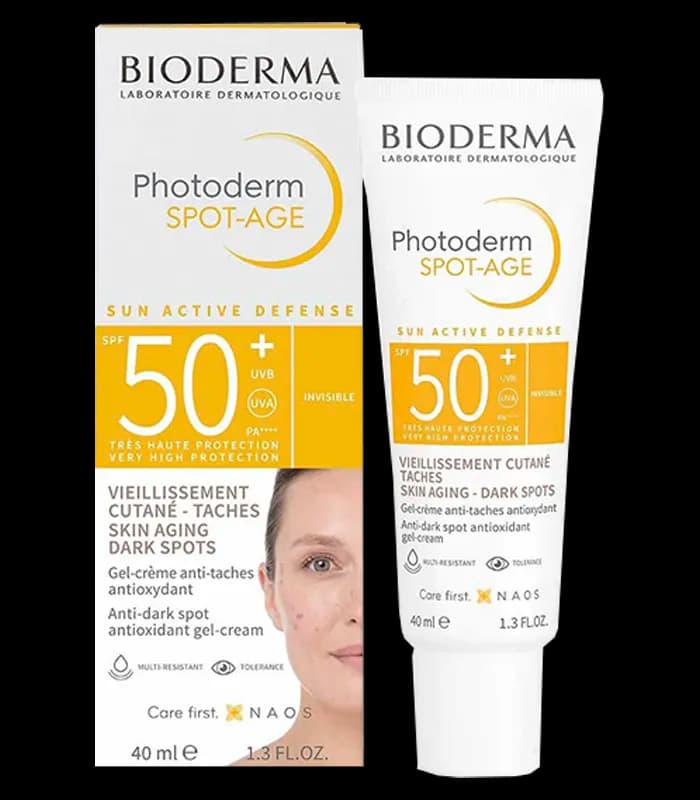ضد آفتاب ضد پیری بیودرما مدل Photoderm Spot-Age جوانساز و ضد لک، مناسب انواع پوست‌ها SPF 50 حجم 40 میل