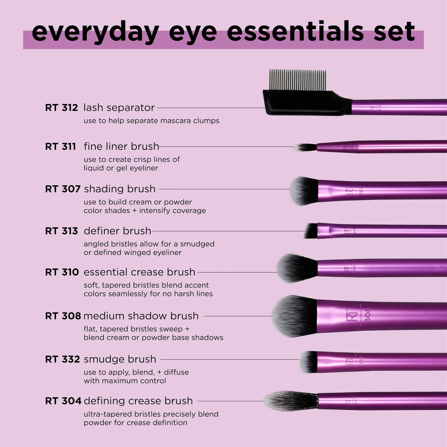 ست براش ۸ تکه آرایش چشم ریل تکنیک مدل Everyday Eye Essentials — تصویر ۵