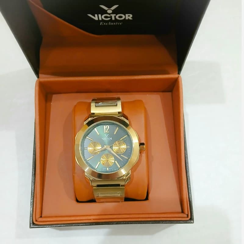 ساعت مچی عقربه ای مردانه VICTOR سه موتوره فعال فول تایم ژاپن مدل V5659-03 موتور میوتا ژاپن