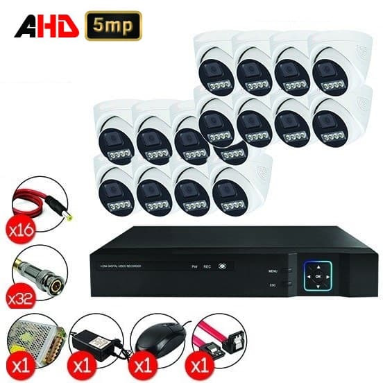 پکیج دوربین مداربسته هایویژن مدل D-D48 5MP (دام) – 16 عدد دوربین با تجهیزات کامل و آماده نصب