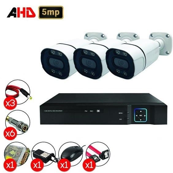 پکیج دوربین مداربسته هایویژن مدل B-B4 5MP (بالت) – 3 عدد دوربین با تجهیزات کامل و آماده نصب