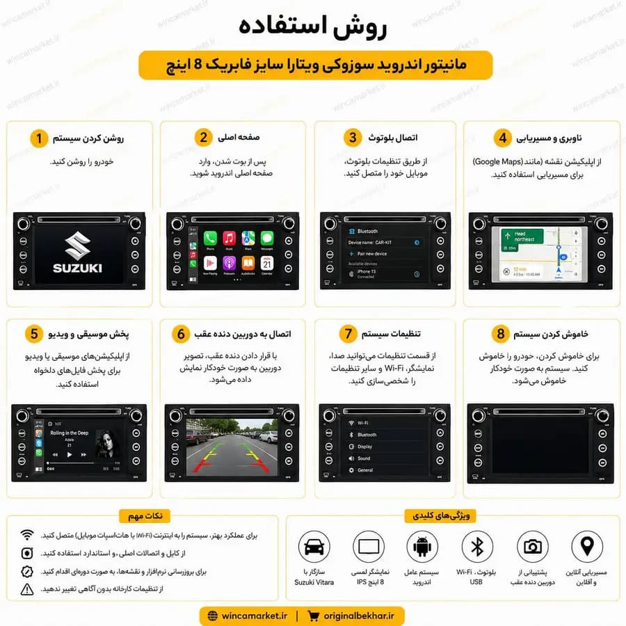 مانیتور اندروید سوزوکی ویتارا سایز فابریک ۸ اینچ — تصویر ۲