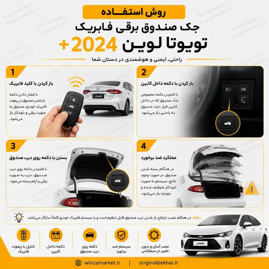 جک صندوق برقی فابریک تویوتا لوین ۲۰۲۴ به بالا — تصویر ۳