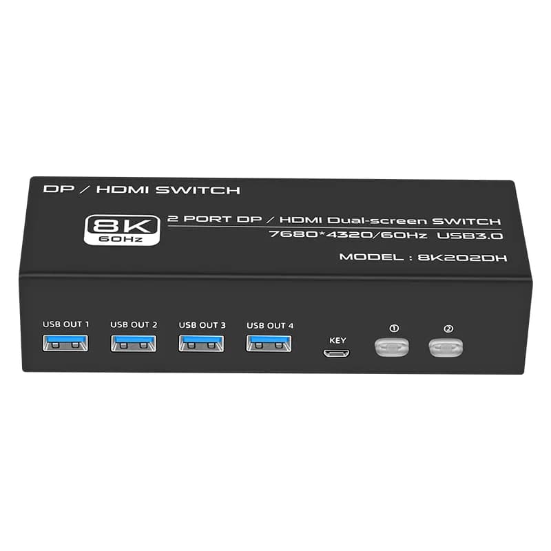 سوییچ KVM دو پورت 8K مدل FJ-8K202DH (ورودی HDMI و DP) مخصوص دو مانیتور همزمان