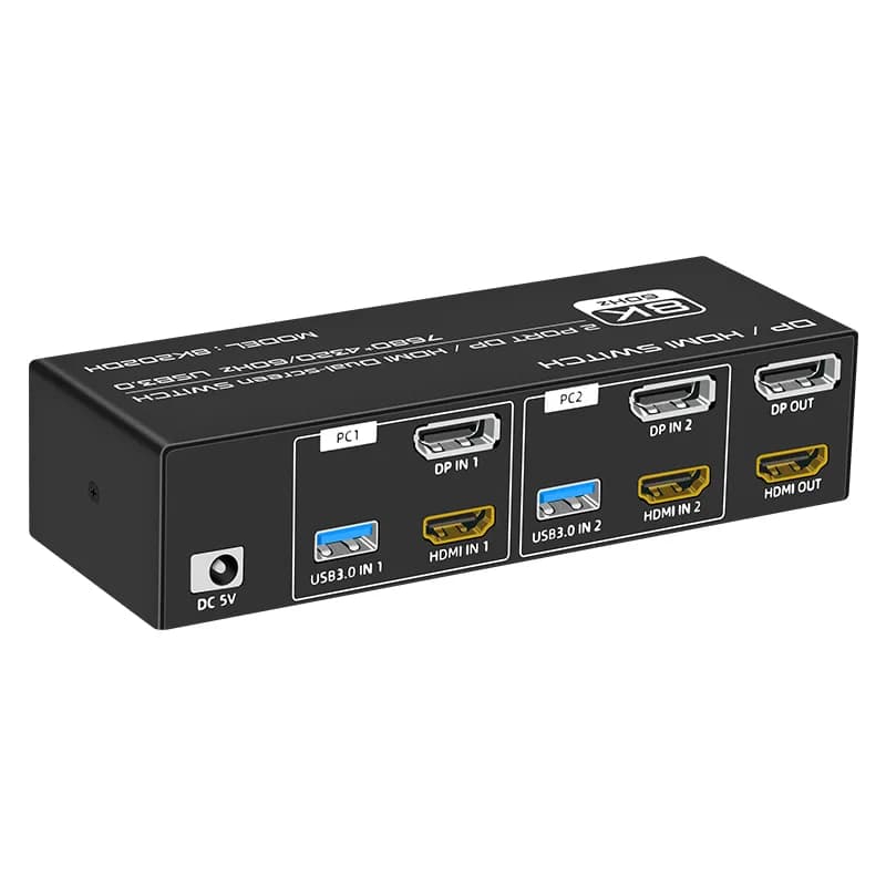 سوییچ KVM دو پورت 8K مدل FJ-8K202DH (ورودی HDMI و DP) مخصوص دو مانیتور همزمان — تصویر ۳