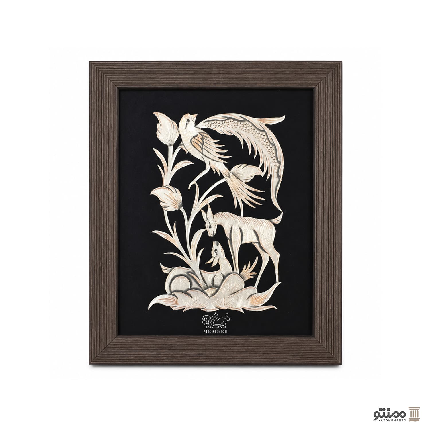 تابلو قلمزنی مشبک دیوار کوب طرح پرنده و آهو 30*25