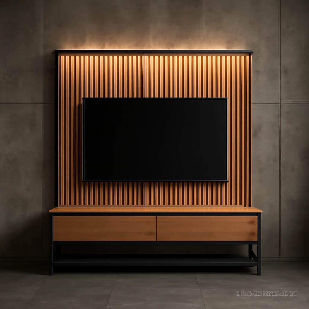 پنل TV Wall چوبی دکوراتیو سبک صنعتی کد 30385