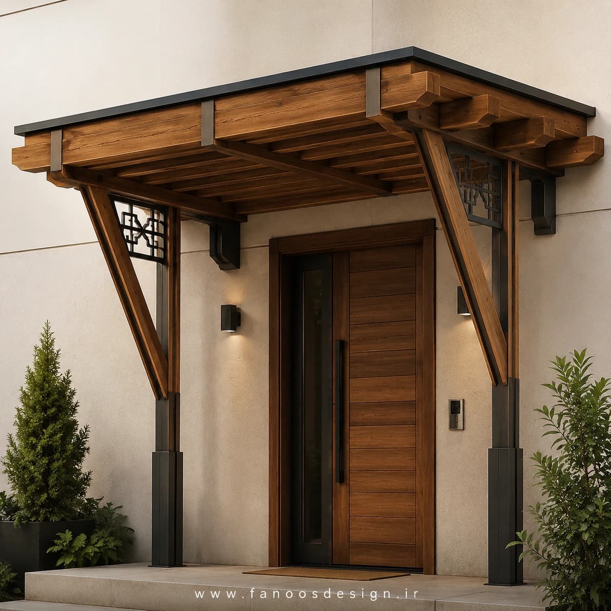 سایبان ورودی ساختمان چوبی – کد 30352