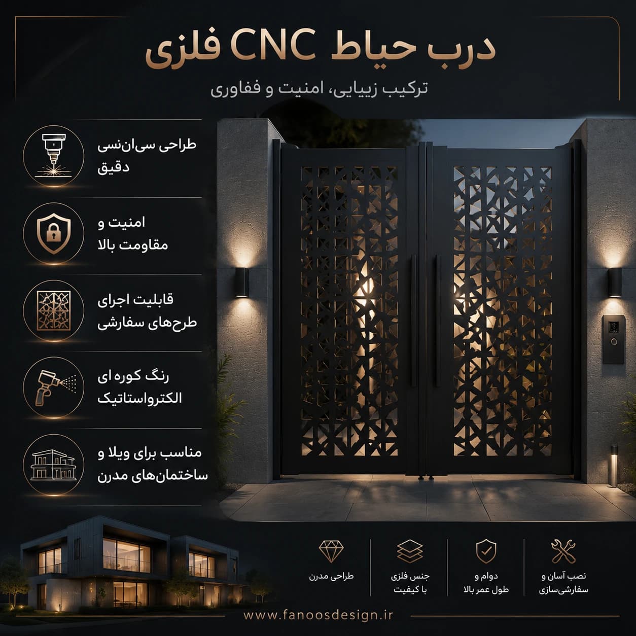 درب حیاط فلزی CNC – کد 30187 — تصویر ۲