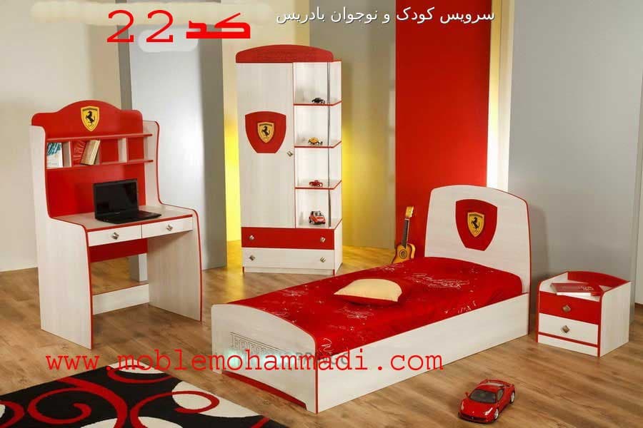 سرویس خواب نوجوان و جوان کد ۲۲ شامل تخت/ دکور/میز تحریر / پاتختی