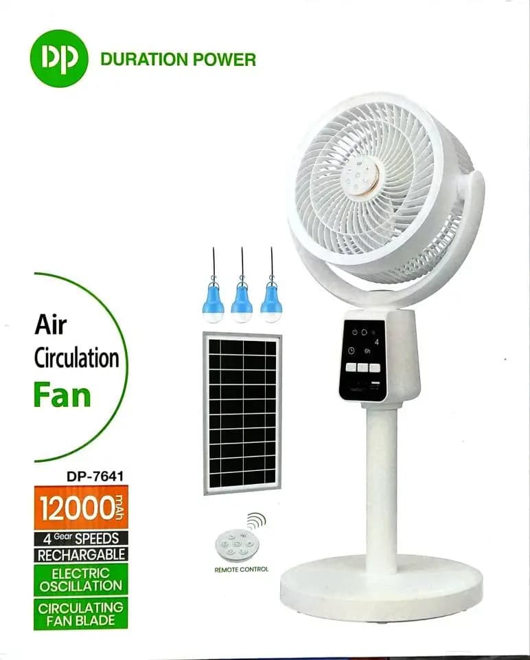 پنکه ایستاده شارژی دی پی مدل DP7641 با کنترل و صفحه خورشیدی
