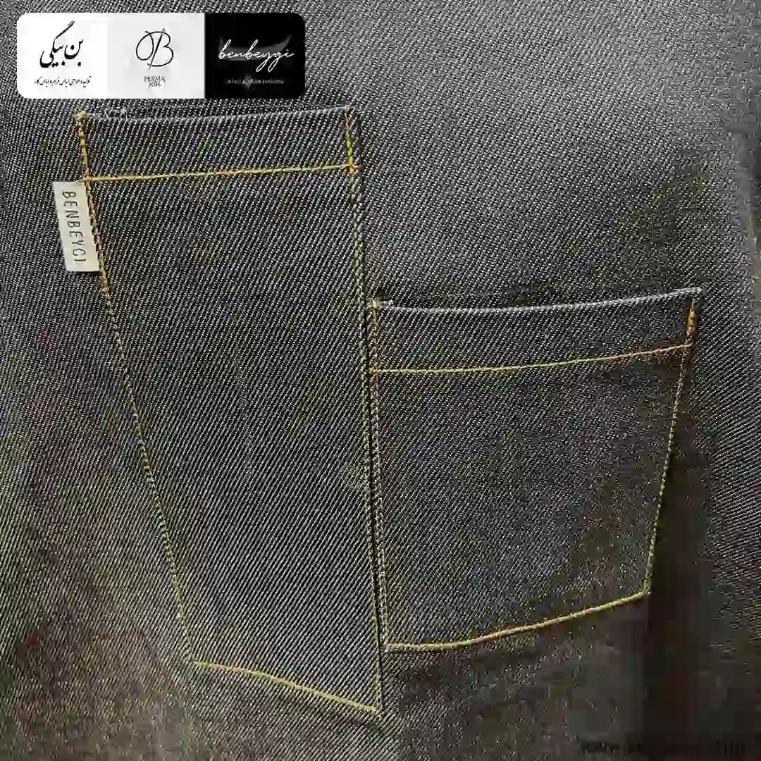 پیشبند کار زنانه لی و چرم پارچه جین پشت ضربدری پنج جیب یراق دار کد 27879 — تصویر ۵