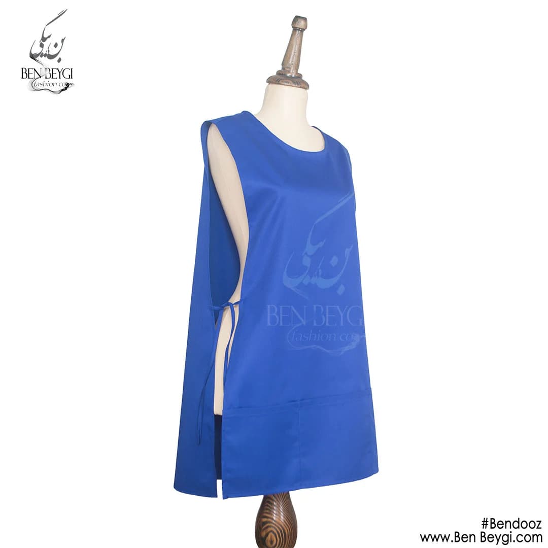 کاور زنانه جنس کجراه بند تنظیم از کنار رنگ آبی کاربنی قد 80 کد 17994 — تصویر ۲